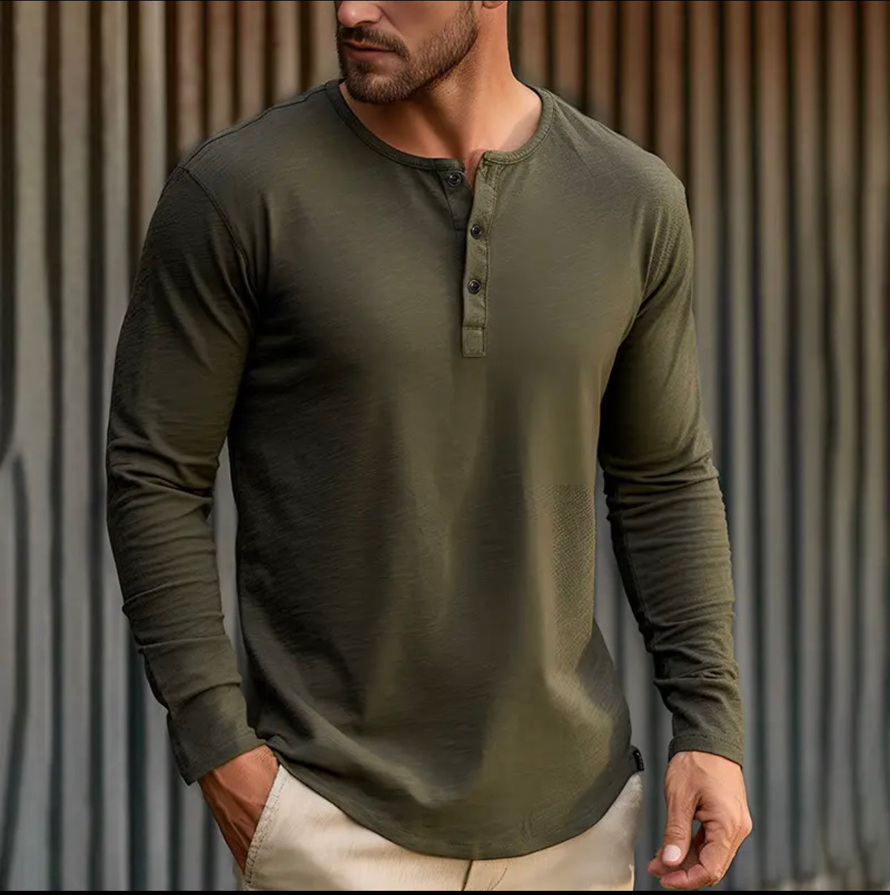 Mens Long Sleeve Henley T-shirt