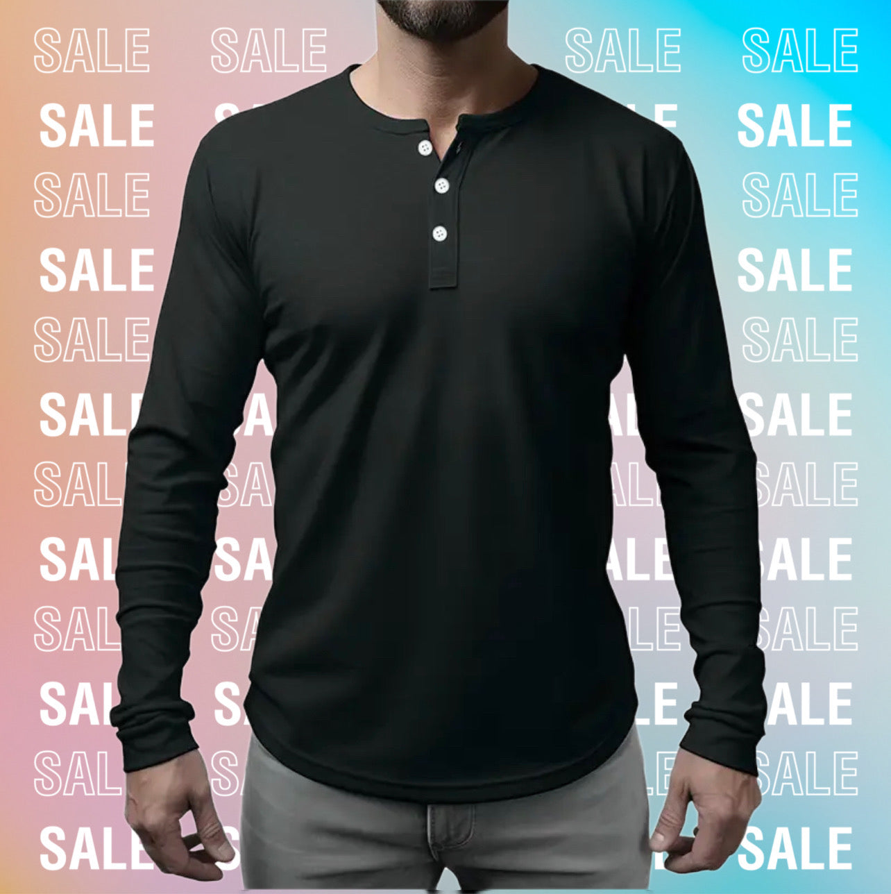 Mens Long Sleeve Henley T-shirt